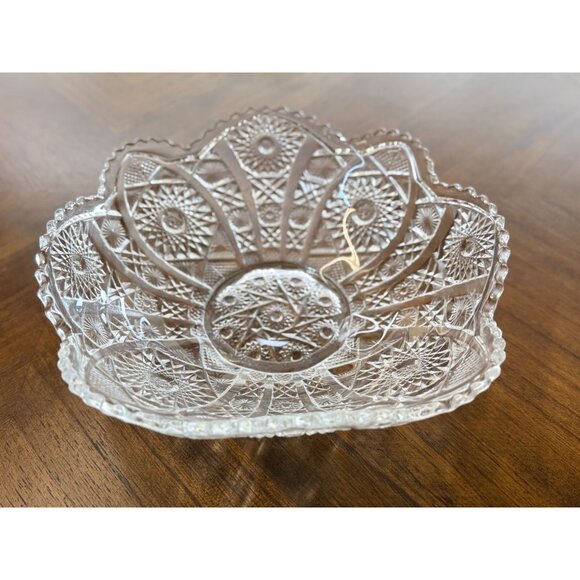 Vintage Imperial Glass Daisy & Button Round Bowl Sawtooth Edge Serving Piece